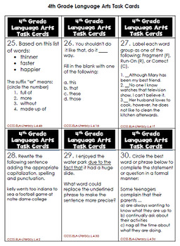 4th Grade Language Arts Task Cards, Review All Standards! 60 Cards in All!