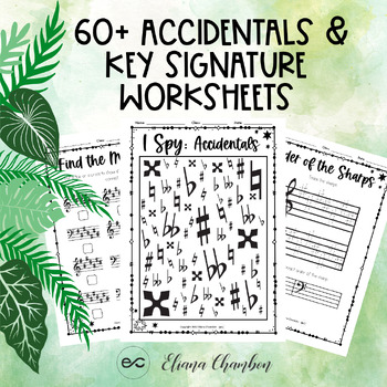 Preview of 60+ Accidentals & Key Signature Worksheet: Sharps- Flats - Music Theory