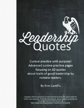 Preview of 60 Advanced Cursive Practice Pages with Leadership Quotes