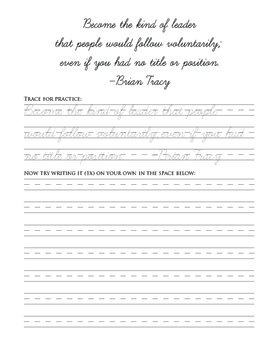 60 Advanced Cursive Practice Pages with Leadership Quotes by Erin Castillo