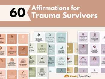 Preview of 60 Affirmations for Trauma Survivors, Childhood Trauma Coping Statements
