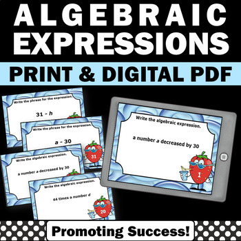 Preview of Pre Algebra 1 Review Evaluating Writing Algebraic Expressions Activity Simplify