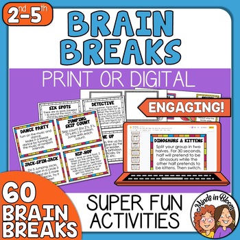 Preview of 60 Brain Breaks Printable Cards and Google Slides Bonus Digital Version Included