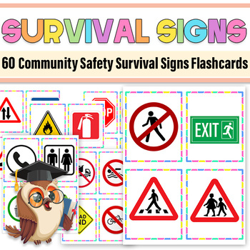 Preview of 60 Community Safety Survival Signs Flashcards | Safety Survival Posters