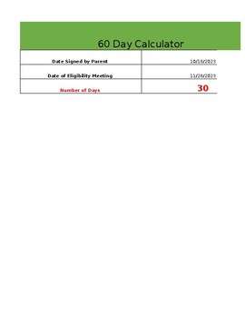Preview of 60 Day Calculator for assessments to be conducted&IEP meetings-editable resource