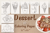 60 Dessert Coloring pages, Printable Coloring Book, Cute C