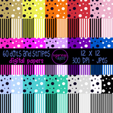 60 Dots and Stripes Digital Papers Backgrounds Scrapbooking