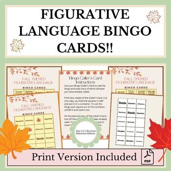 Preview of 60 Fall Themed Figurative Language BINGO Cards!!
