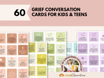 Preview of 60 Grief Conversation Cards for Kids/Teens - Journal Prompts