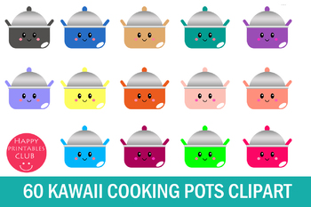 Preview of 60 Kawaii Cooking Pots Clipart-Colorful Cooking Pots Clipart