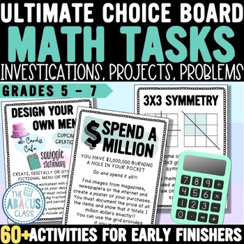 Preview of 60 Math Tasks, Projects and Problem Solving Choice Board Grade 5 - 7