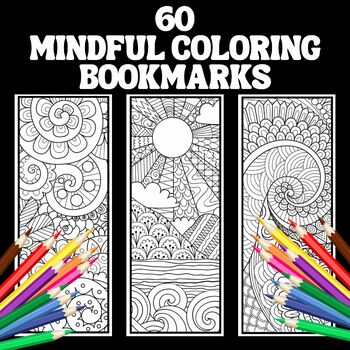 Preview of 60 Mindful Coloring Bookmarks / Bookmarks to color