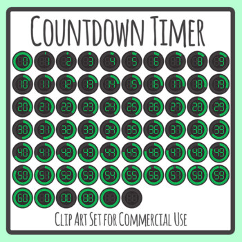 60 Minute / Second Digital Countdown Timer Alarm Clock Clip Art / Set