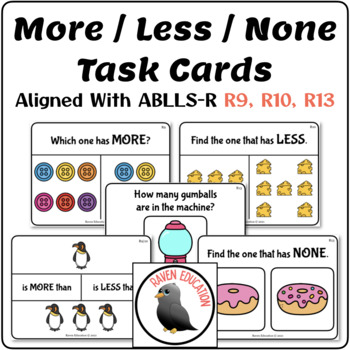 Preview of 60 More / Less / None Task Cards (Aligned with ABLLS-R R9, R10, R13)