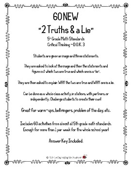 Preview of 60 NEW “2 Truths & a Lie” 5th  Grade Math Standards Critical Thinking ~ D.O.K. 3