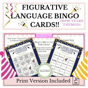 Preview of 60 New Years Themed Figurative Language BINGO Cards!!