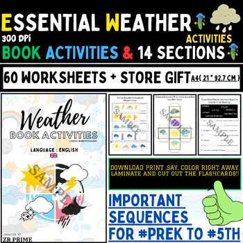 Preview of 60 Pages Essential Weather Book Activities -14 Worksheets Section-300 DPI+BONUS