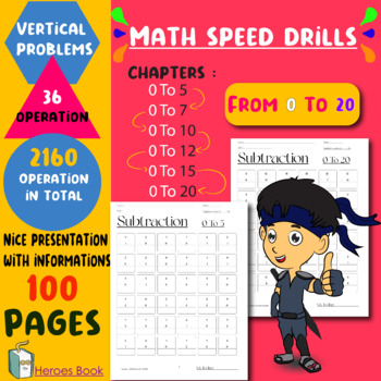 Preview of 60 Pages Math worksheets of Subtractions speed drills up to 20
