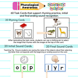 60 Phonological Awareness Activity Task Cards for Kinderga