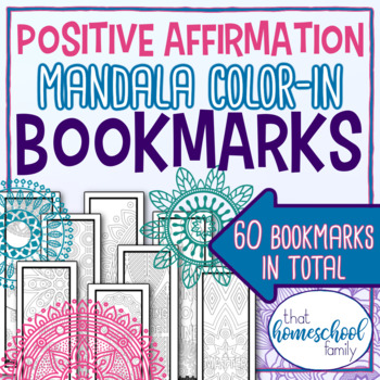 Preview of 60 Positive Affirmations for Kids Color-In Mandala Bookmarks