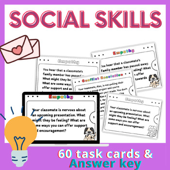 Preview of 60 SOCIAL SKILLS Task Cards for Middle & High School SEL Activities