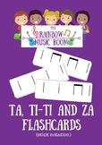 60 Ta, ti-ti and za Flash cards (stick notation)
