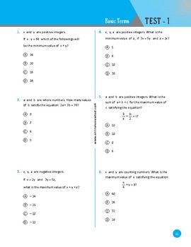 Preview of 60 Test Questions with Answer Key/ Algebra Road to GT/Basic Terms,Numbers