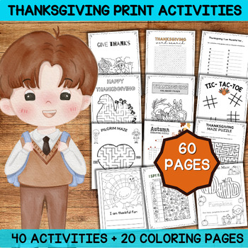 Preview of Thanksgiving activity worksheets for kindergarten prek 1 gred & coloring pages