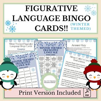Preview of 60 Winter Themed Figurative Language BINGO Cards!!