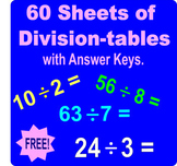 60 division tables worksheets or quizzes with answer keys. V5