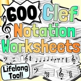 600 Clef Notation Music Theory Worksheets | Intervals Tria