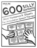 600 Silly Sentences Mini Homework Sheets for Articulation 