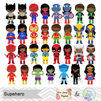 62 African American Superhero Boy Girl Clipart African American Superhero 0271