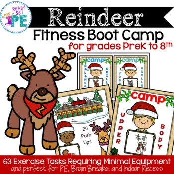 Preview of 63 Fun and Easy Reindeer PE & Brain Break Fitness Boot Camp Station/Task Cards