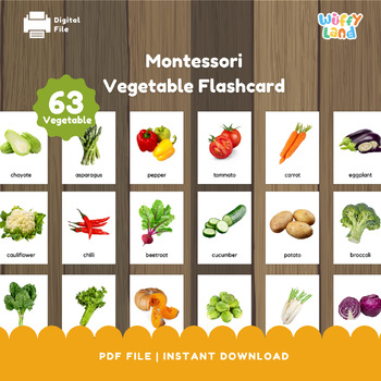 Preview of 63 Montessori Vegetable Cards, Real Image, Flash Cards Nomenclature, Flashcards