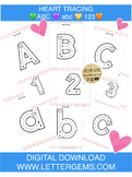 63 PAGES OF HEART TRACING ALPHABET AND NUMBERS - ABC - abc - 123