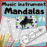 Music instrument mandala coloring sheets: no prep sub plan