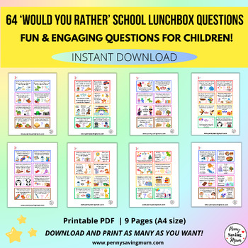 Preview of 64 School Lunch Box 'Would You Rather' Question Notes Fun Educational Questions