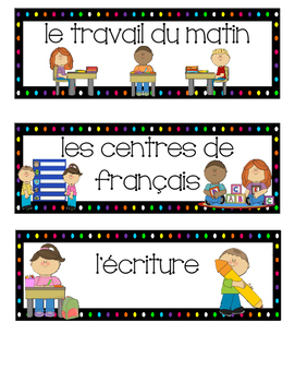 Preview of French schedule, visual schedule, timetable, subject cards, (horaire)