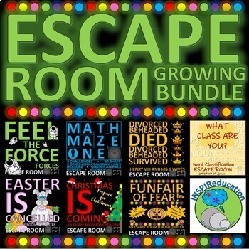 Preview of 66 ESCAPE ROOM BUNDLE: Science, History, Math, Geography...Answer Key, Print/Go!