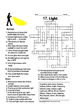 Light Crossword Puzzle Teaching Resources TPT
