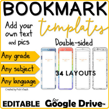 Preview of 68 EDITABLE double-sided BOOKMARKS Add text & images ANY LANGUAGE Google Slides™