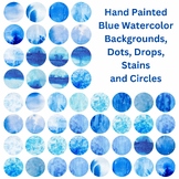 69 Abstract Blue Watercolor Backgrounds, Dots, Drops, Stai