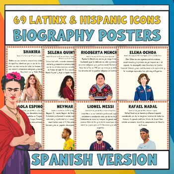Preview of 69 Hispanic Heritage Month Biography Posters | Bulletin Board | SPANISH VERSION