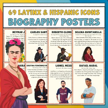 Preview of 69 Latinx & Hispanic Figures Bio Posters, Hispanic Heritage Month Bulletin Board