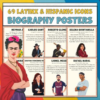 Preview of 69 Hispanic Heritage Month Biography Posters | Bulletin Board | ENGLISH VERSION