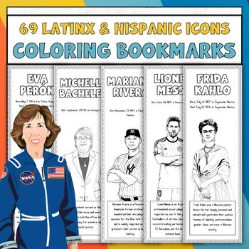 Preview of 69 Hispanic Heritage Month Coloring Bookmarks | Bulletin Board | ENGLISH VERSION