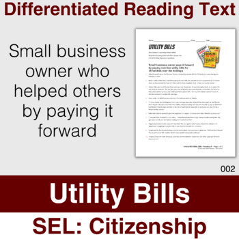 Preview of 6Cs Article 002: Business Owner Pays Utility Bills! Citizenship - Easel