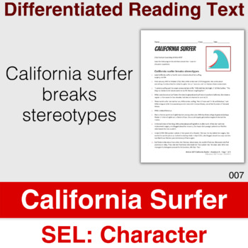 Preview of 6Cs Article 007: California Surfer breaks stereotypes - CHARACTER - Easel
