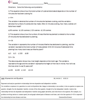 Preview of 6.EE Expressions and Equations All Standards Sixth Grade Common Core Math Sheets